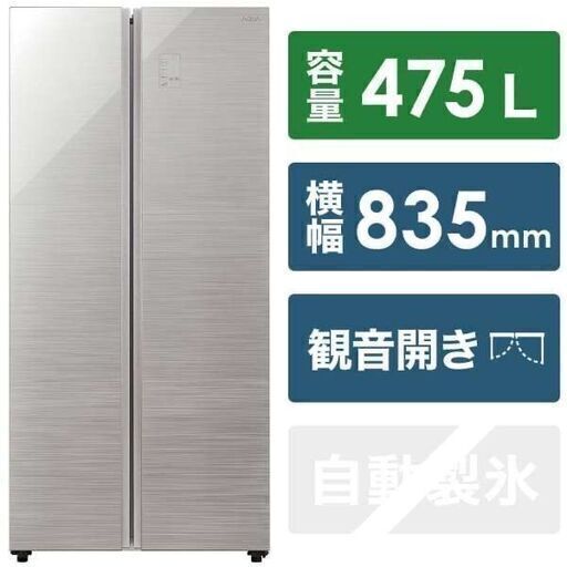 【展示品・未使用】AQUA 全体容量475L（冷蔵283L・冷凍192L）