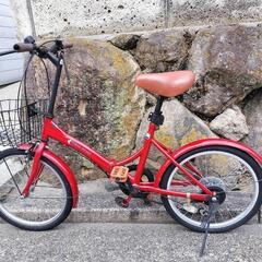 中古品　自転車/折りたたみ自転車　赤色　20インチ　