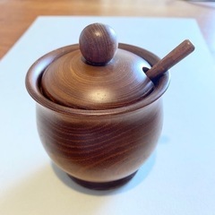 シュガーポット　木製　木製スプーン付き　北海道民芸品