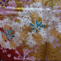 値下げ！美品 正絹 振袖 成人式 金駒刺繍 舞桜文 豪華振袖４点セット