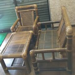 竹製のテーブル、イスセット