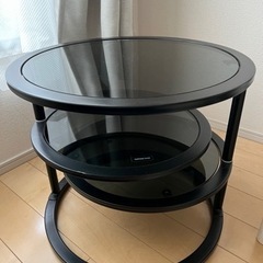 3段　サイドテーブル　テーブル　ガラス　ブラック　黒色　机