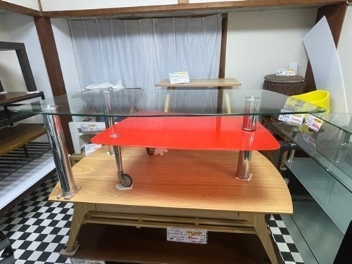 【リサイクルサービス八光】幅120㎝　ガラステーブル　2段スライドテーブル付き