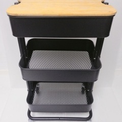 IKEAワゴン+木製フタセット (ブラック, 極美品, 35×4...
