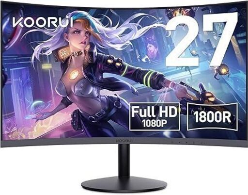 【美品】KOORUI モニター 27インチ 75Hz 5ms 曲面 モニター VAパネル 湾曲/カーブ型 ゲーミングモニター (フルHD/sRGB/1800R 曲面/HDMI/VGA/傾き調整/スピーカーなし) 27N5C