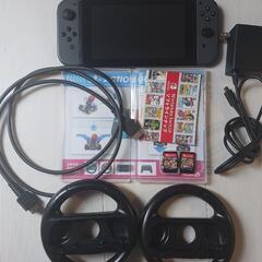 【Switch本体+ソフト2つ+マリカーハンドル+備品】 Switch本体+ソフト2つ+マリカーハンドル+備品】