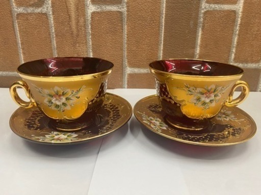 【愛品館 江戸川店】MURANO GLASS 24KTペアカップ\u0026ソーサーID:102-026505-007