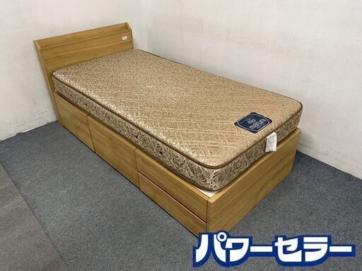 シングルベッドセット フレーム/ニトリ 収納付き コンセント付き マットレス/マルニ 中古家具 店頭引取歓迎 R8027