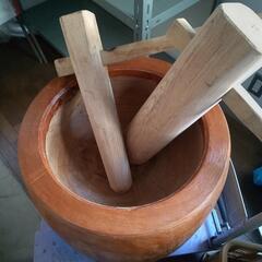 餅つき 3升臼 杵2本  美品 