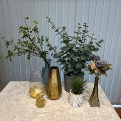 花瓶、造花、砂時計　7点セット