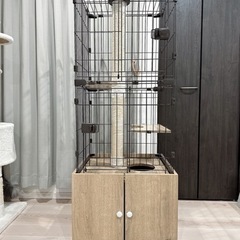 アイリスオーヤマ キャットタワー ケージ・収納付  スリムタイプ