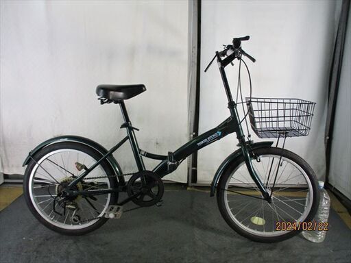 D335　★9000円★　折りたたみ中古自転車　グリーン　6段変速　カゴ付き【20インチ 】
