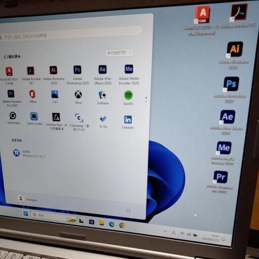 panasonicノートPC core i5 Windows11 office AdobeCC2020 PremierePro Autocad2023 メモリ8G SSD 内蔵カメラ