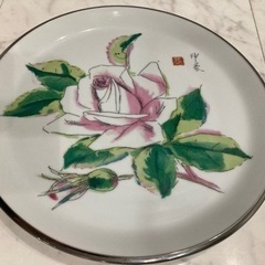 未使用　保管品　日本画家四季絵皿　　堂本印象　　薔薇図　