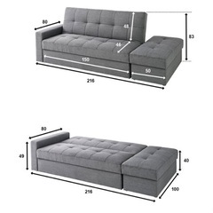 大幅値下げ　モダンデコ　ソファーベッド　美品　グレー　収納付き　コーナーソファー　カウチソファー　おしゃれ　二人掛けソファー 三人掛けソファー 2.5人掛けソファー ファブリックソファー l字ソファー 収納ソファー ソファベット 一人暮らし 布張り オットマン付き スツール