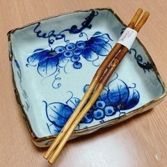 四季夢彩　ぶどう柄　箸付角鉢
