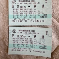 【ネット決済・配送可】豊橋から東京都区内の新幹線自由席回数券
