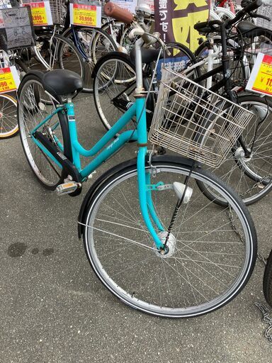 24インチ自転車 ターコイズブルー  水色系 前カゴ ママチャリ シティバイク シティサイクル No.717● ※現金、クレジット、スマホ決済対応※