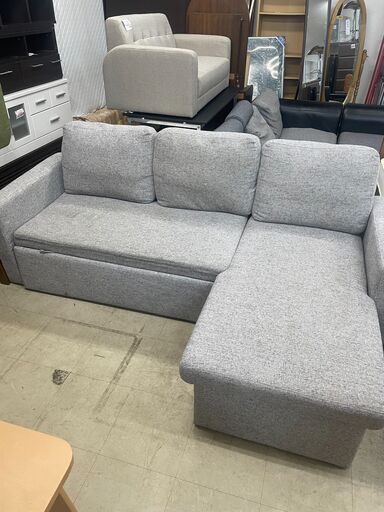 リサイクルショップどりーむ荒田店 No10123 ソファ　２ピース　三人掛け　左右入れ替え可能♪　座面下収納付き　収納式足置き♪　汚れあり(´;ω;｀)