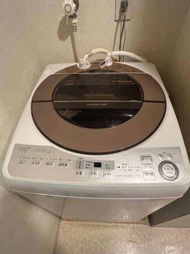 シャープ　全自動洗濯機　穴なし槽　ブラウン系　インバーター搭載　10㎏ES-GV10C