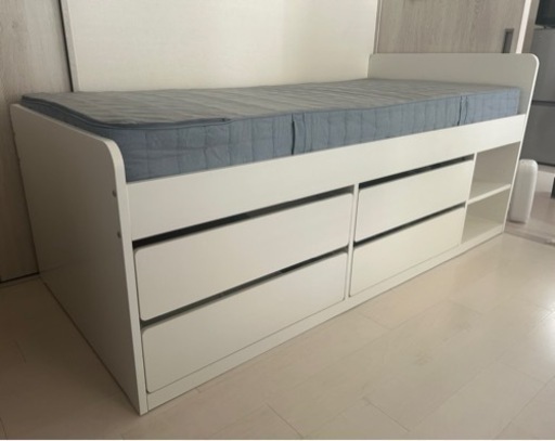 美品】IKEA 人気のSLÄKT（スレクト）シングルベッド 収納付き ホワイト
