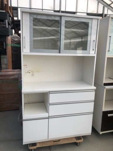 松田家具 キッチンボード 食器棚 白 120cm×50cm×高さ200cm