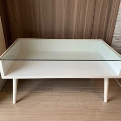 ローテーブル　ガラステーブル　白テーブル