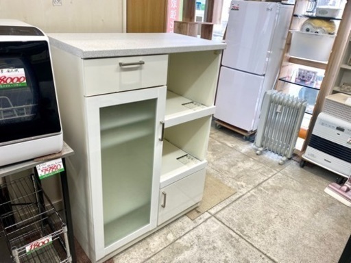 レンジボード カップボード 食器棚 レンジ台 セラミック天板 キッチン収納 中古