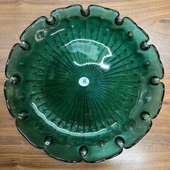 カメイガラス 「藍」ガラス製花大皿（グリーン）31cm