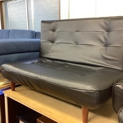 【リサイクルサービス八光】幅119㎝　ブラック　2人掛けリクライニング合皮ソファ