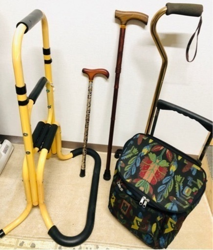 杖＆立ち上がり補助手すり＆ショッピングカート