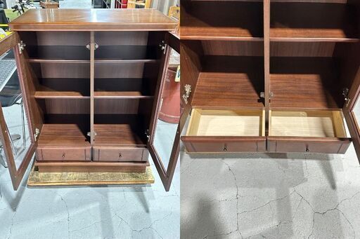 ☆岡家具☆ サイドボード W82cm ブラウン 可動棚 観音開き 引き出し