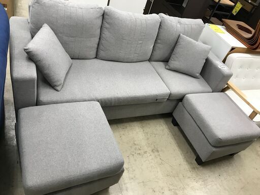 ソファー ソファ オットマン2個セット　ローソファー カウチ　ロータイプ シンプル 2人掛け 二人掛け 3人掛け 三人掛け ソファ 2P グレー　L字　おしゃれ 堺市 石津【ジャングルジャングルサカイ石津店】