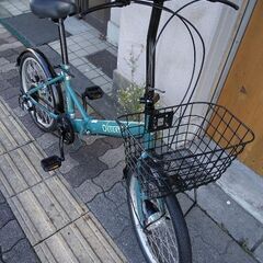 美品☆DESERTO[デゼルト]20吋 折り畳み自転車 外装6段/LEDオート/グリーンXブラック