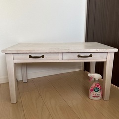 アンティーク調木製白ローテーブル