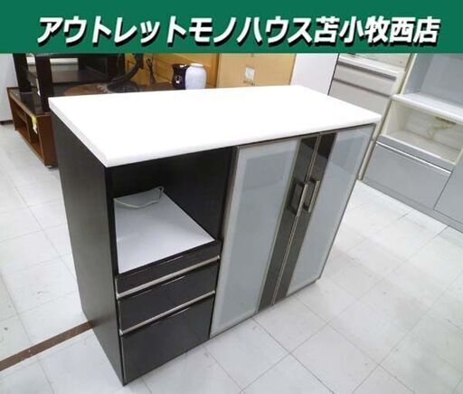 ニトリ ミドルレンジボード 幅120×奥行50×高さ101cm カウンターポスティア エナメル調 食器棚 レンジ台 キッチン収納 収納家具 NITORI 苫小牧西店