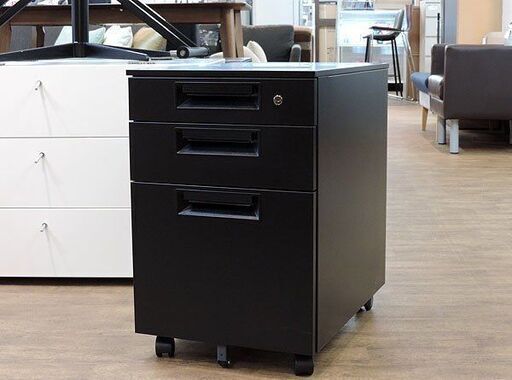 (Y)北大前! 札幌 引取 プラス サイドキャビネット SH2-046SC-B3 2019年製 ブラック 3段 スチールワゴン PLUS 1022003