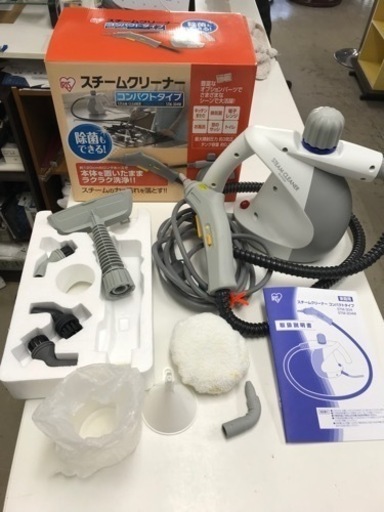 O2402-881 アイリスオーヤマ スチームクリーナー STM-304W コンパクトタイプ ホワイト/グレー 通電確認済み 取説あり 汚れあり