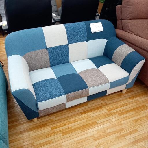 ☆ジモティ割あり☆ 2人掛けソファーブルー系クリーニング済YJ1790  