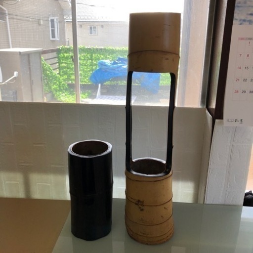 ★竹工芸 花器 花籠 華道具 竹花器 花道 華道 生け花 2点セット ナチュラル ブラウン 大きいサイズ 現地引取り