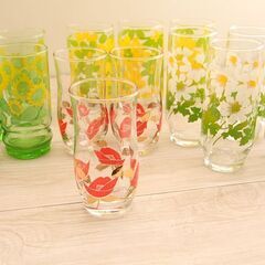 昭和レトロ グラス まとめて 花柄 ガラス コップ 15個 (R2367axwY)