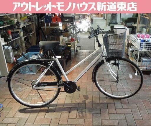 自転車 26インチ シティサイクル ママチャリ ホワイト×ブラック カゴ