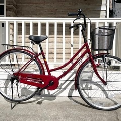 自転車　ママチャリ　26インチ　エンジ色　【美品中古】