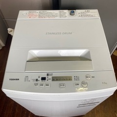 福岡市内配送設置無料　2019年式　東芝 全自動洗濯機 4.5kg ピュアホワイト AW-45M5 W