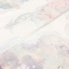 ss6097　袋帯　六通柄　ホワイト系　淡色　ピンク　水色　薄紫　キラキラ　ホロ　偏光　白系　和装　礼装　着物　帯　女性用　婦人用　正装　訪問着　可愛い