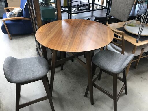 価格見直しました！ニトリ ハイテーブルセット フィルン  丸テーブル ダイニングテーブルセット ダイニングテーブル3点セット ダイニング イス2脚 アンティーク 木製  北欧 おしゃれ クリーニング済 堺市 石津【ジャングルジャングルサカイ石津店】