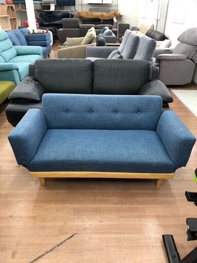 2人掛けソファベッド リクライニング 天然木脚 ファブリック 参考価格29990円 自社配送時代引き可※現金、クレジット、スマホ決済対応※