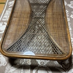 籐製　ガラステーブル　ラタン　レトロ