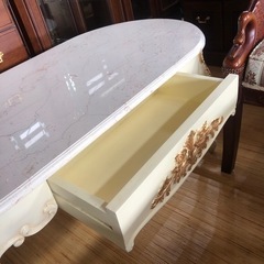 希少 大理石 天板 手彫り木製 アンティーク テーブル 彫刻 120×61×51cm