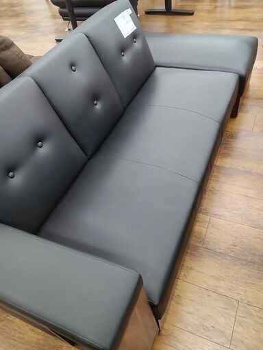 ★ジモティ割あり★  ソファー オットマン付き ブラック H73×D75×W224 クリーニング済み MT658